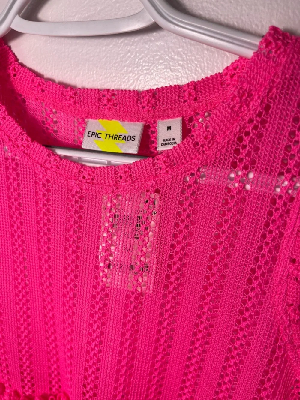 Epic Threads Girls Bright Neon Pink Sleeveless Tiered Eyelet Coverup size M NWT